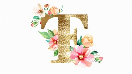 Elegant Gold Letterhead Letter T Isolated on White Background for Design Projects