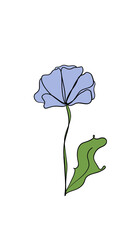 blue flower hand-drawn line art. spring design element.