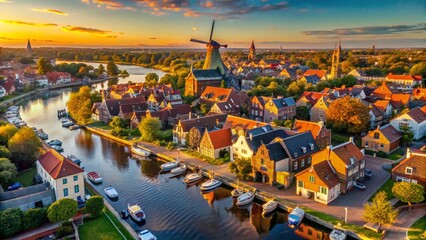 Aerial View Dutch Cityscapes Canals
