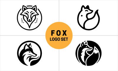 Set of Fox Logo Design Vector Illustration. Fox Logo Collaction