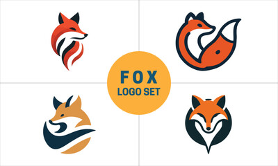 Set of Fox Logo Design Vector Illustration. Fox Logo Collaction