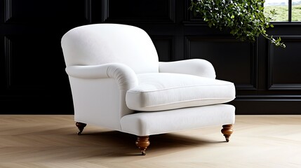 Elegant White Armchair with Grey Pattern