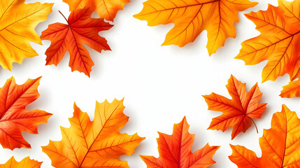 Autumn Maple Leaves Frame on White Background, fall, foliage, orange leaves, red leaves, fall colors