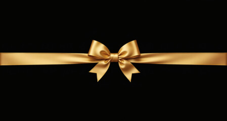 gold satin ribbon tied with a bow on a black background. Bow on black background