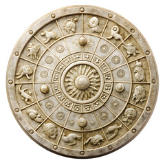 Fototapeta premium Circular Stone Calendar with Zodiac Engravings. Perfect for: Astrological themes, New Year celebrations, educational exhibits