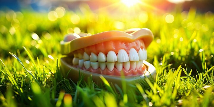 Aerial View of Removable Partial Denture on Sunny Grass
