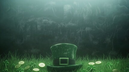 Chalkboard background with clovers and leprechaun coins