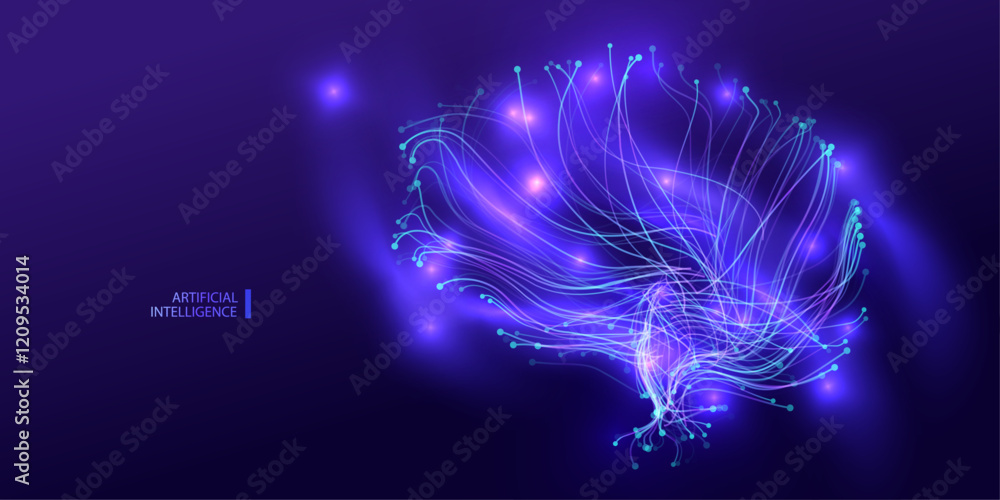Poster ai connect brain banner. line idea style. futuristic artificial intelligence mind design. computer i