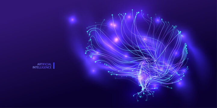 Ai connect brain banner. Line idea style. Futuristic artificial intelligence mind design. Computer innovation concept. Machine genius human. Vector illustration.