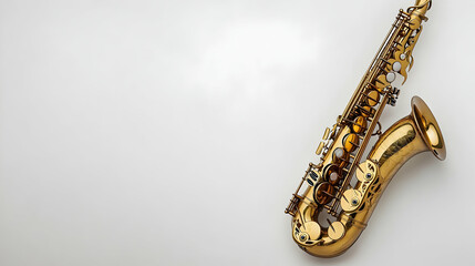 Obraz premium Alto Saxophone on White Background, musical instrument, brass instrument, wind instrument, jazz, melody