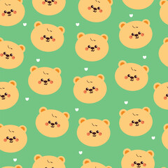 seamless pattern cartoon bear in green background. cute animal wallpaper for fabric print, gift wrap paper