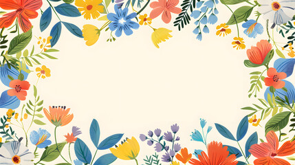 Obraz premium Floral Background Illustration Featuring Colorful Flowers with Blank Central Space.