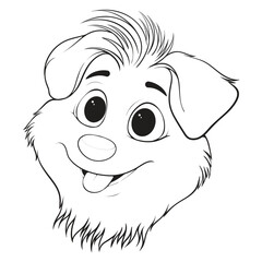 Head Dog Character Illustration, Coloring Book Page with Dog, Coloring page outline of a cute dog, coloring page with Animal character.