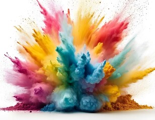 Explosion burst of colorful holi powder isolated on white background