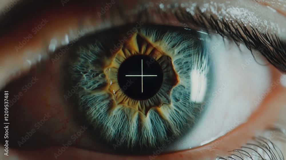 Poster close-up of human eye featuring intricate color patterns and texture