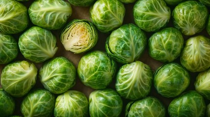Brussels Sprouts High-Angle Close-Up Green Fresh Abundance