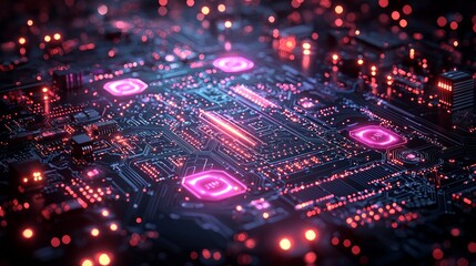 Fototapeta premium Futuristic Circuit Board Glowing, Technology Innovation