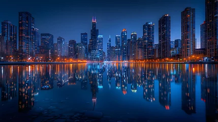 Fototapete Skyline Chicago Skyline Night Reflection: A Stunning Urban Panorama  © Relung