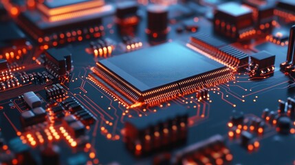 Obraz premium Close-Up of a Modern Microchip on a Circuit Board