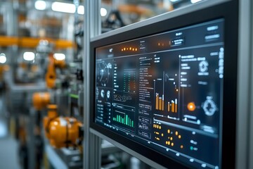 Naklejka premium Computer screen showing automation software providing data from industrial machinery