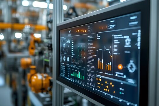 Computer screen showing automation software providing data from industrial machinery