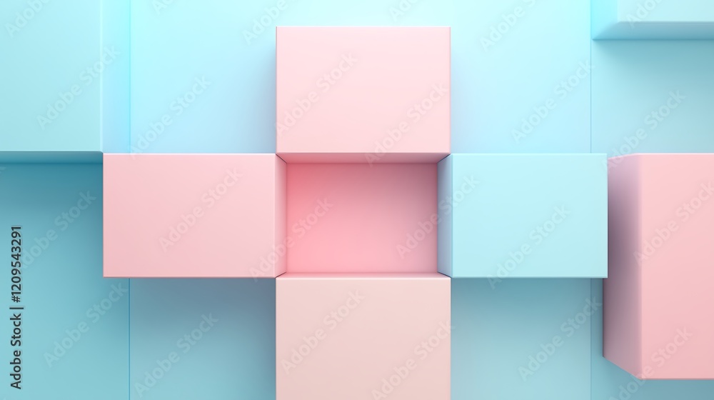Poster abstract geometric composition with pastel blocks in soft shades of blue and pink creating a modern 