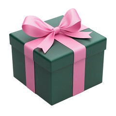 Obraz premium Green gift box with pink ribbon bow surprise present celebration