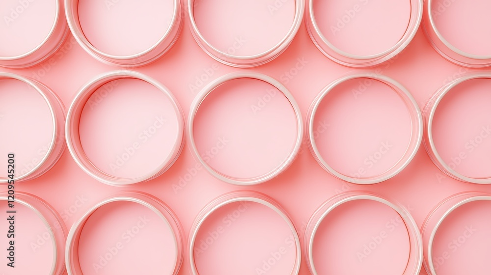Poster circular shapes in a repetitive pattern on soft pink background for modern design concepts