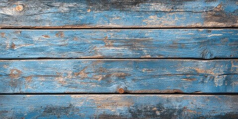 Weathered blue wooden planks texture with natural grain patterns and scratches arranged horizontally on a rustic backdrop illuminated softly.