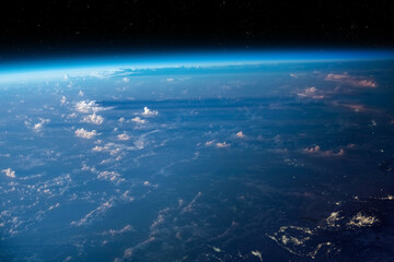 Planet Earth from space. Earth's atmosphere. Observation of the planet Earth from space. On the surface of the planet are visible clouds. Elements of this image furnished by NASA.
