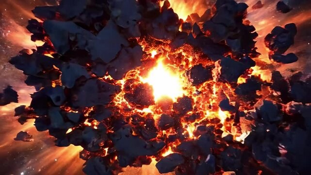 A dramatic depiction of an earth exploding in a cosmic setting.