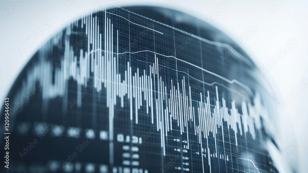 Poster a close-up of a digital graph displaying fluctuating data trends, emphasizing the analysis of financ