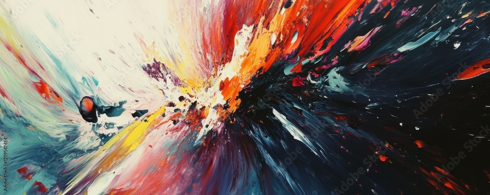 Poster a chaotic explosion of abstract elements, a burst of energy and emotion on the canvas.