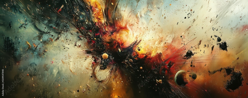 Poster a chaotic explosion of abstract elements, a burst of energy and emotion on the canvas.