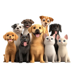 Adorable Pets Group Happy Dogs Cats Together