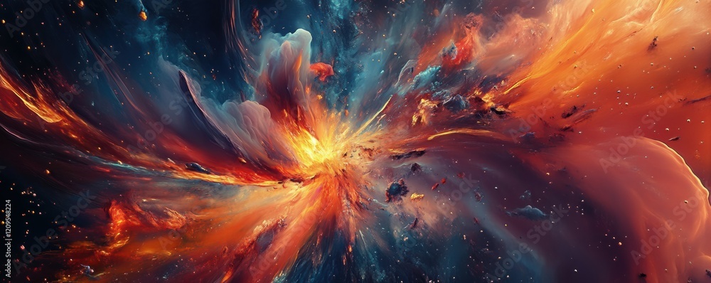 Poster a chaotic explosion of abstract elements, a burst of energy and emotion on the canvas.