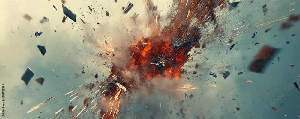 Poster a chaotic explosion of abstract elements.