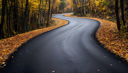 Fototapeta premium Beautiful view of asphalt road going through autumn forest top view