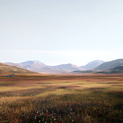 panoramic view of Jade Valley featuring a wide open meadow, distant mountains, and a clear sky