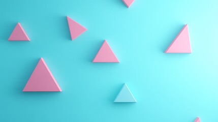 Colorful Geometric Shapes in Pink and Blue Tones on a Bright Turquoise Background for Modern Decor