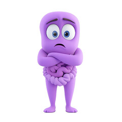 Purple cartoon character with a sad expression isolated on a white background for childrens media and design.