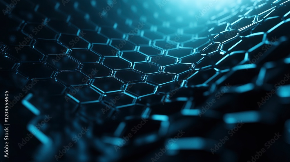 Poster abstract blue background with a hexagonal pattern, a technology vector illustration design, and a gl