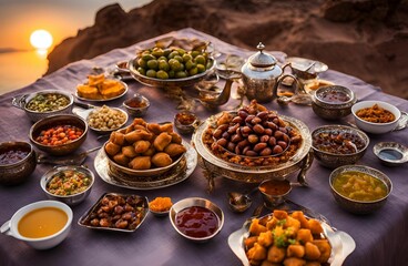 Obraz premium Iftar Table with Dates and Traditional Ramadan Delights