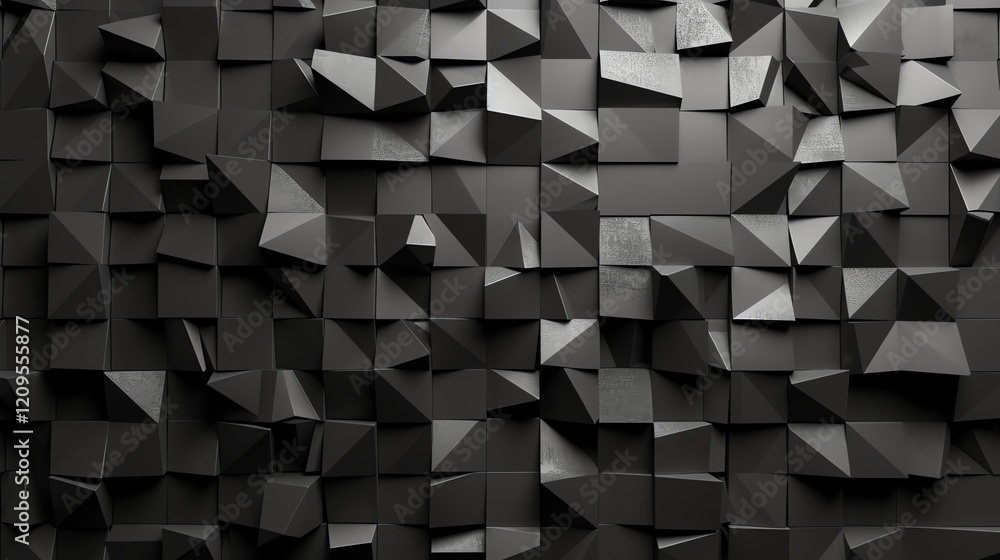 Poster a black, geometric pattern of square shapes with sharp edges.