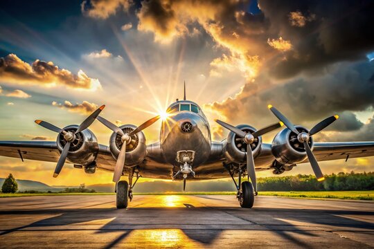 B-17 Flying Fortress Preparing for Takeoff - Dramatic Bokeh Effect Stock Photo