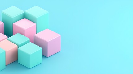 Colorful pastel building blocks arranged on a soft blue background for playful and creative designs