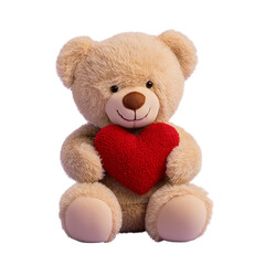 Obraz premium A cute brown teddy bear holding a red heart isolated on a pale lavender background