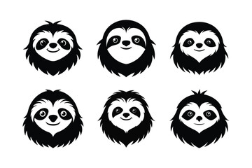 Three-Toed Sloth (Bradypus tridactylus) mammal animal, labeled silhouette vector art illustration.