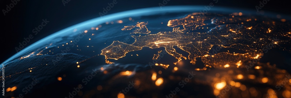 Poster abstract digital earth with glowing connections, global network concept background banner for busine
