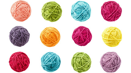 Set of colorful yarn balls isolated on transparent background
